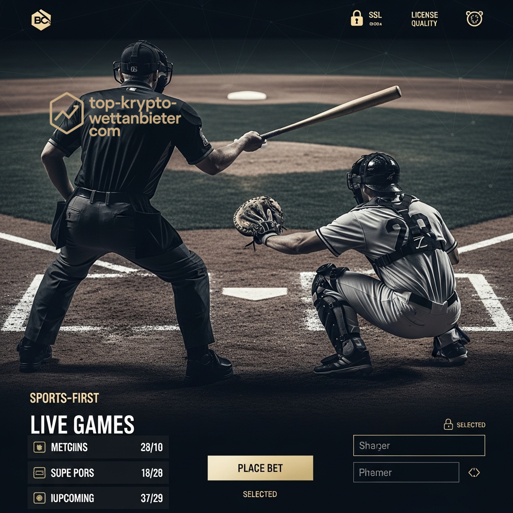 Eine Sportszene überlagert mit einer Benutzeroberfläche für Sportwetten, die die Integration von Spielanalyse und Krypto-Wettoptionen für Experten-Tipps zeigt.