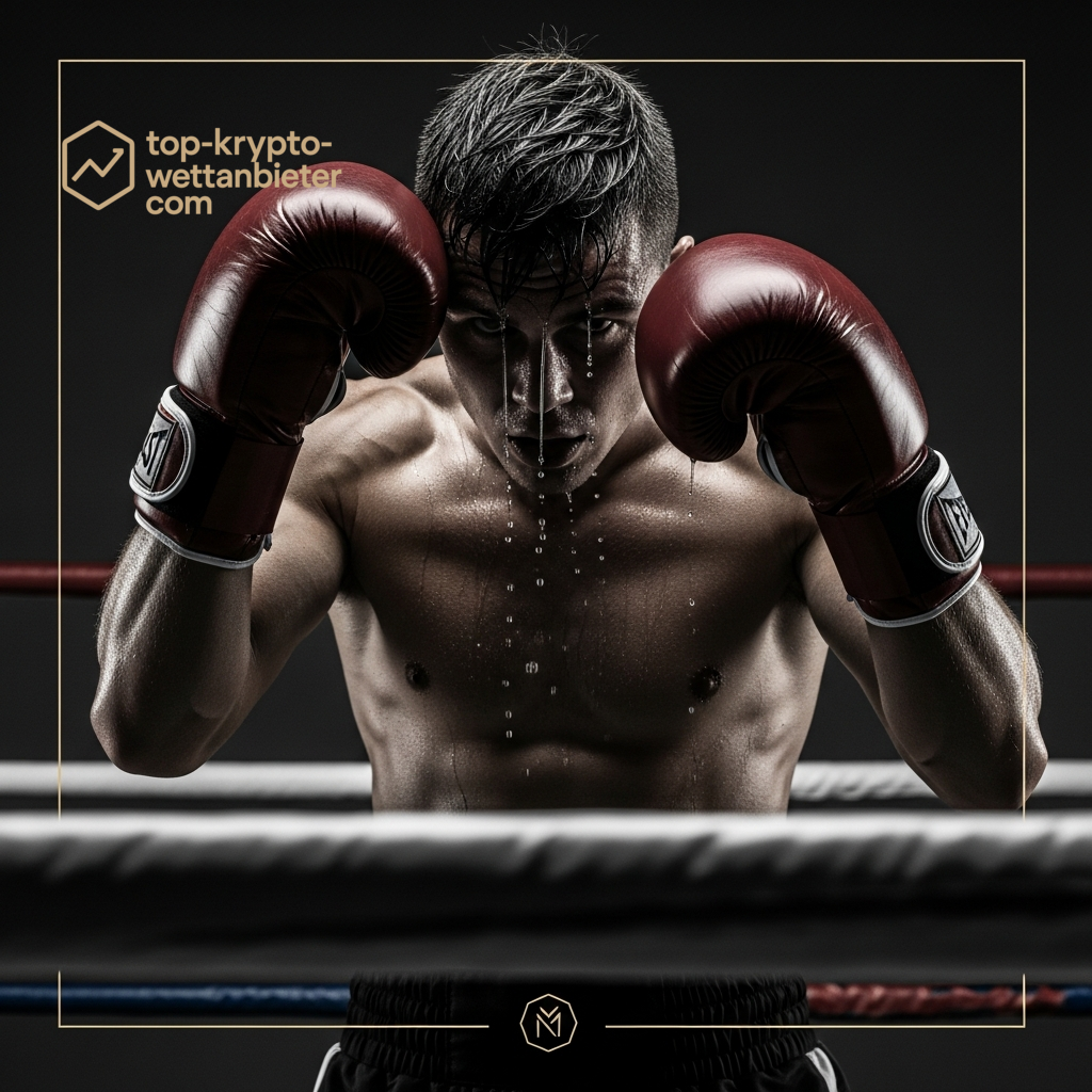 Ein entschlossener Boxer im Ring, der die kollektive Disziplin und den unbändigen Willen des marokkanischen Teams repräsentiert.
